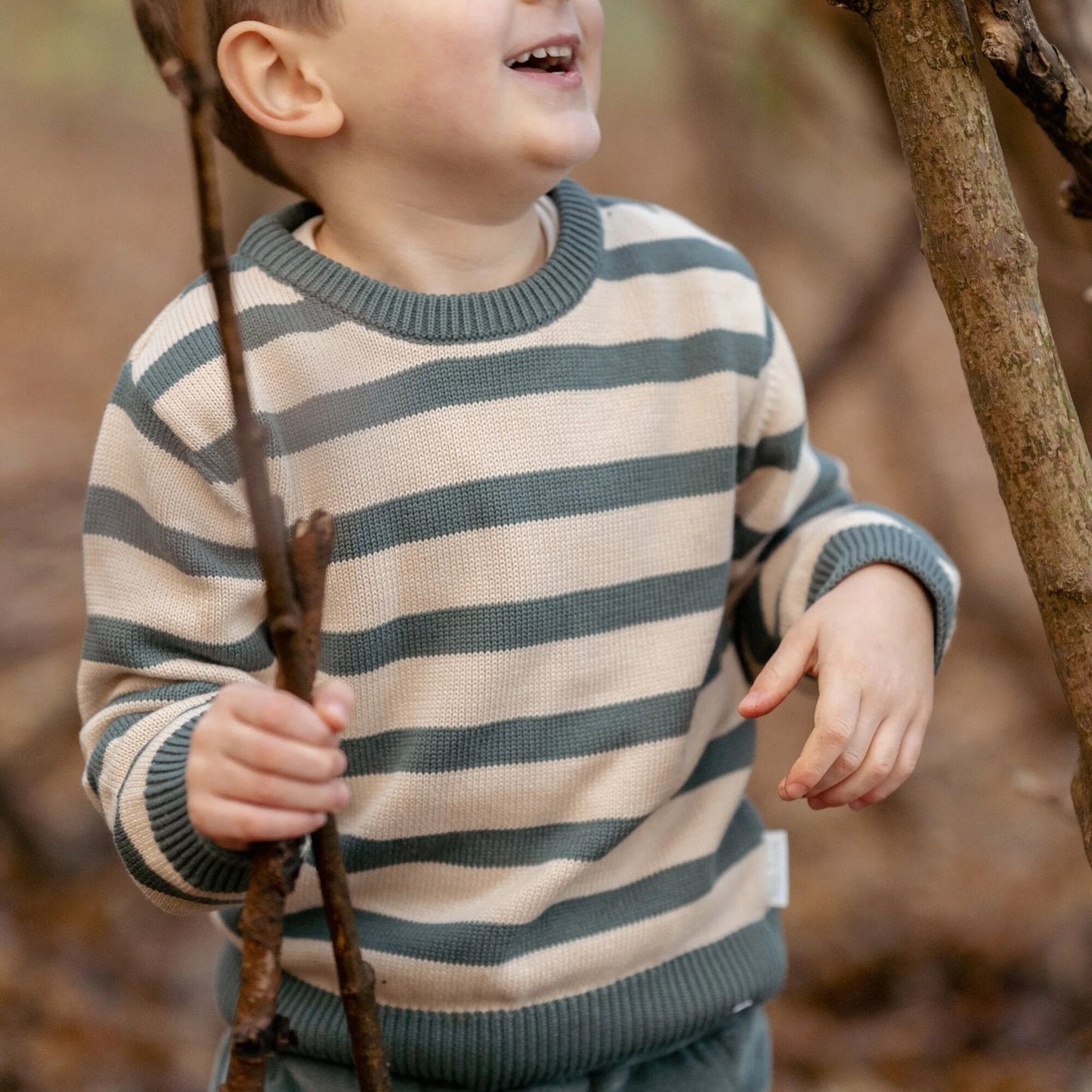 Gebreide trui - Groen - Forest Friends - Stripe