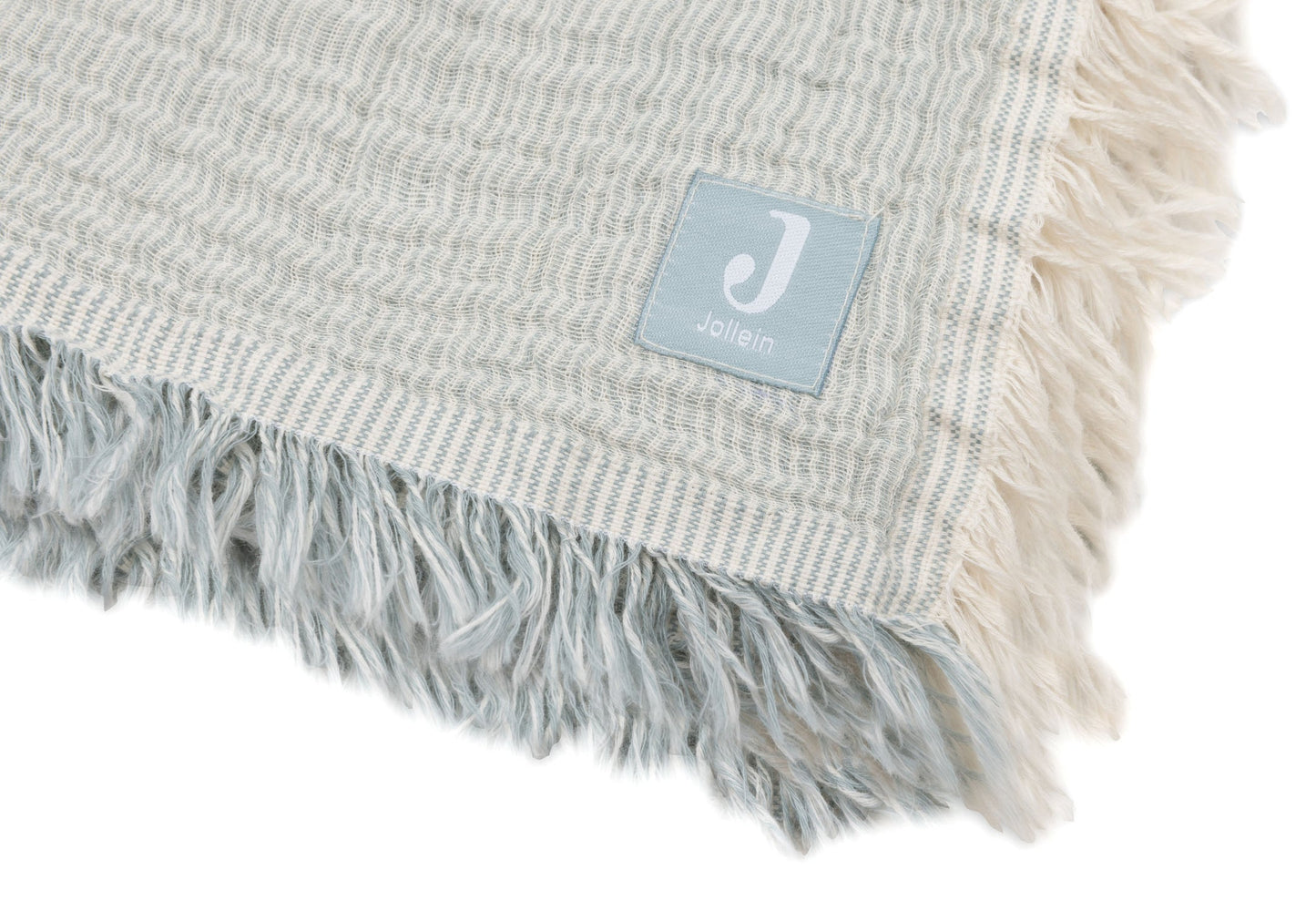 Deken Wieg 75x100cm Fringe Stripe - Sea Green/Ivory - GOTS