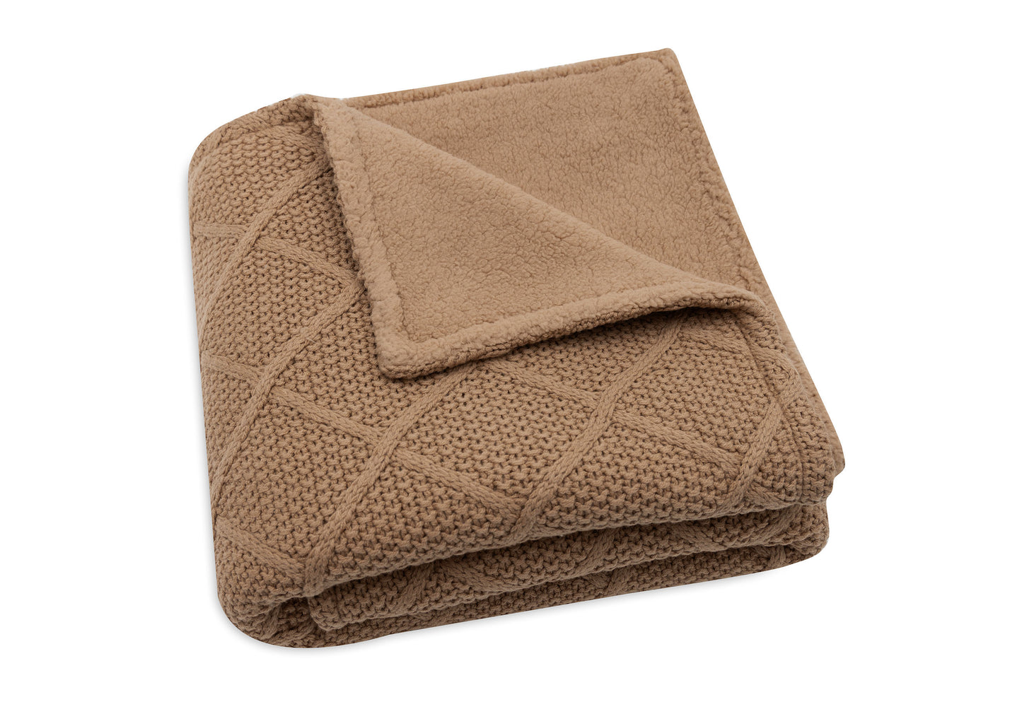 Deken Wieg 75x100cm Check Knit - Biscuit/Teddy Fleece