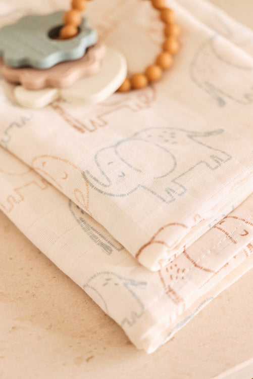 Hydrofiele Doek Large 115x115cm - Elephant Tales - 2 Stuks