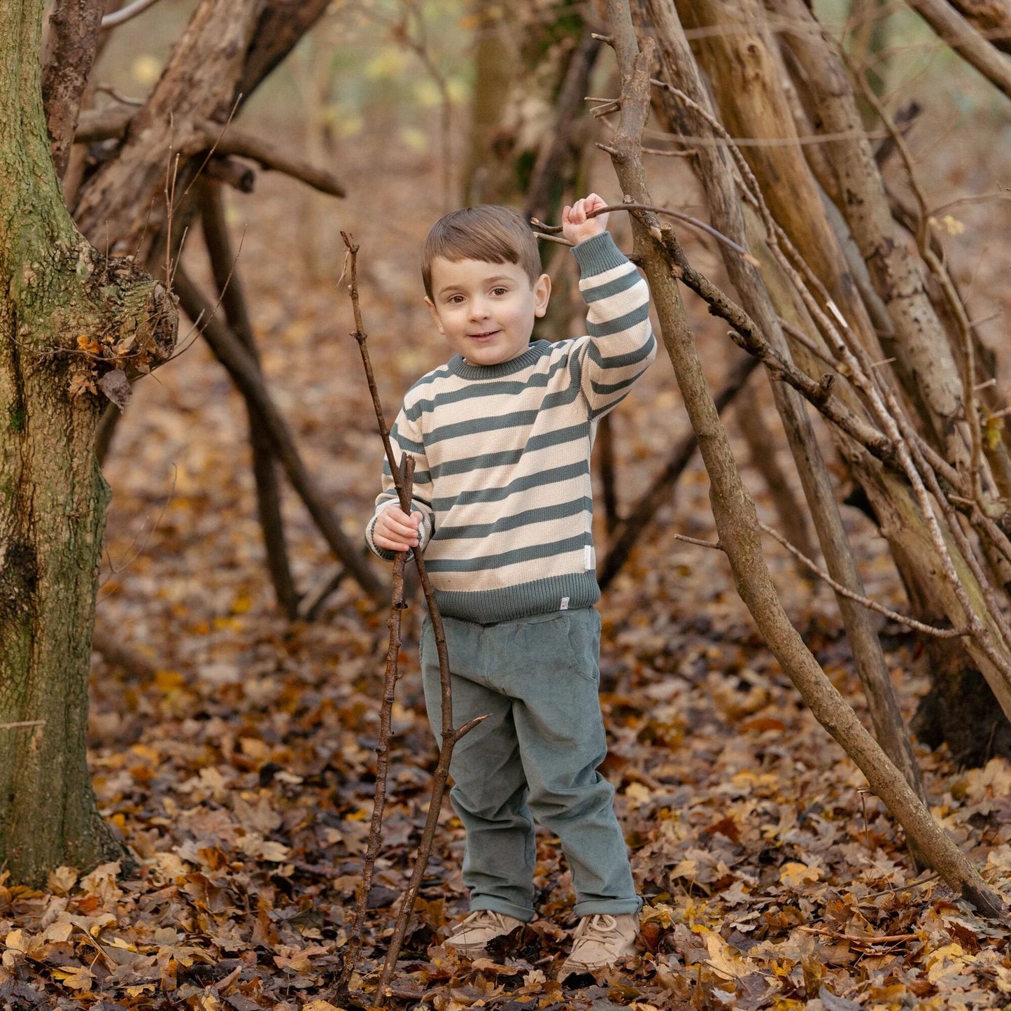 Gebreide trui - Groen - Forest Friends - Stripe
