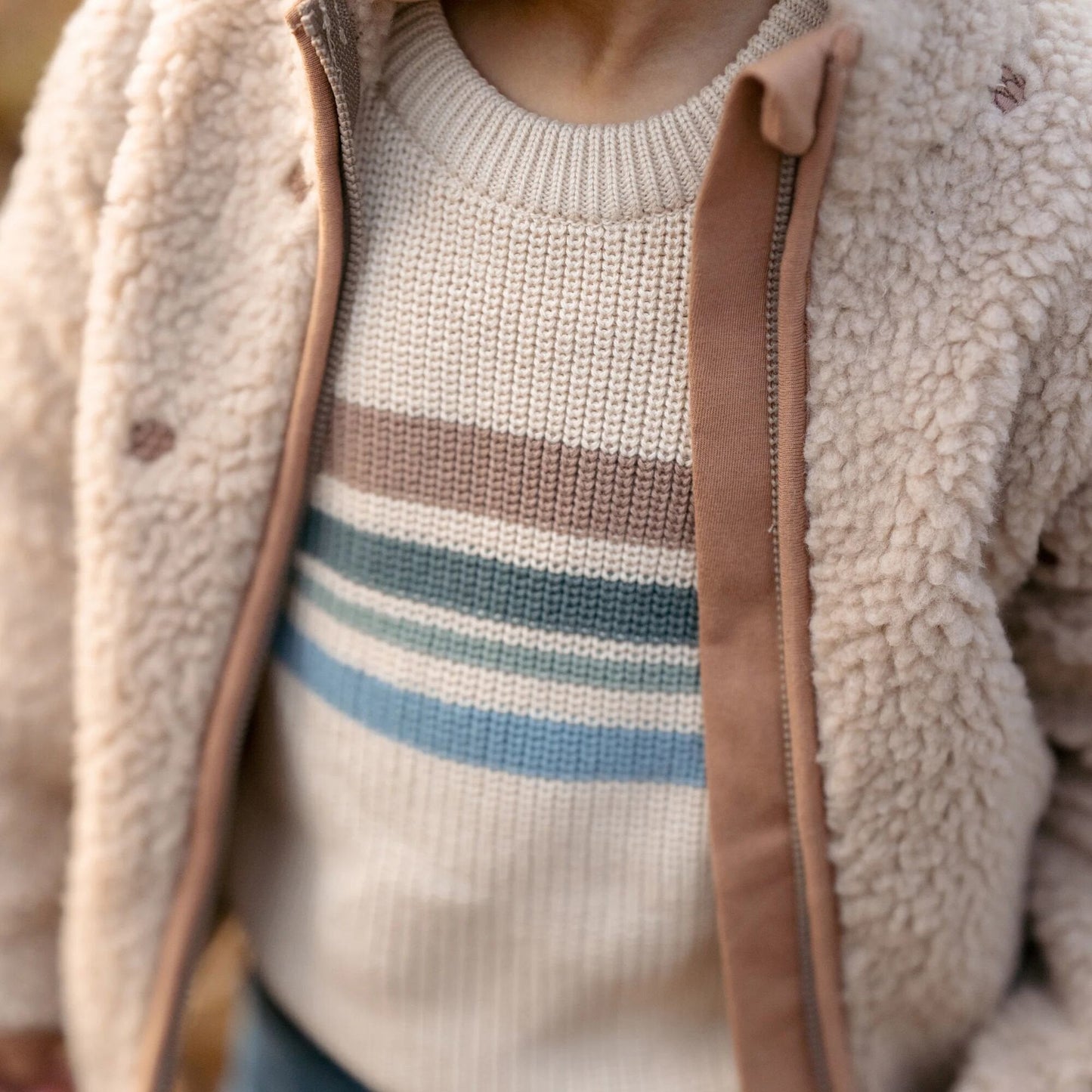 Gebreide trui - Zand - Forest Friends - Stripe