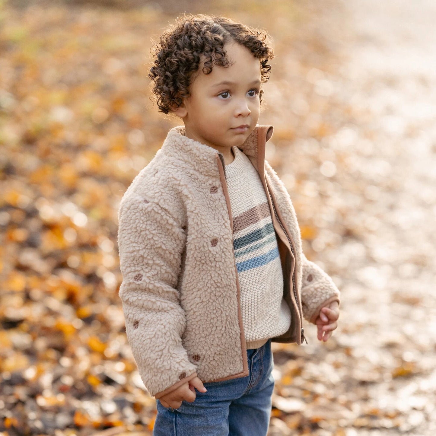 Gebreide trui - Zand - Forest Friends - Stripe