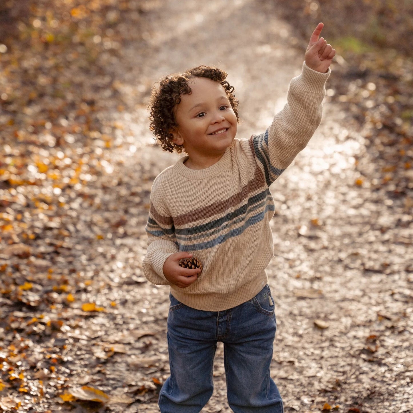 Gebreide trui - Zand - Forest Friends - Stripe