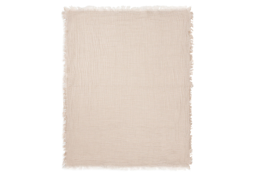 Deken Wieg 75x100cm Fringe Stripe - Biscuit/Ivory - GOTS