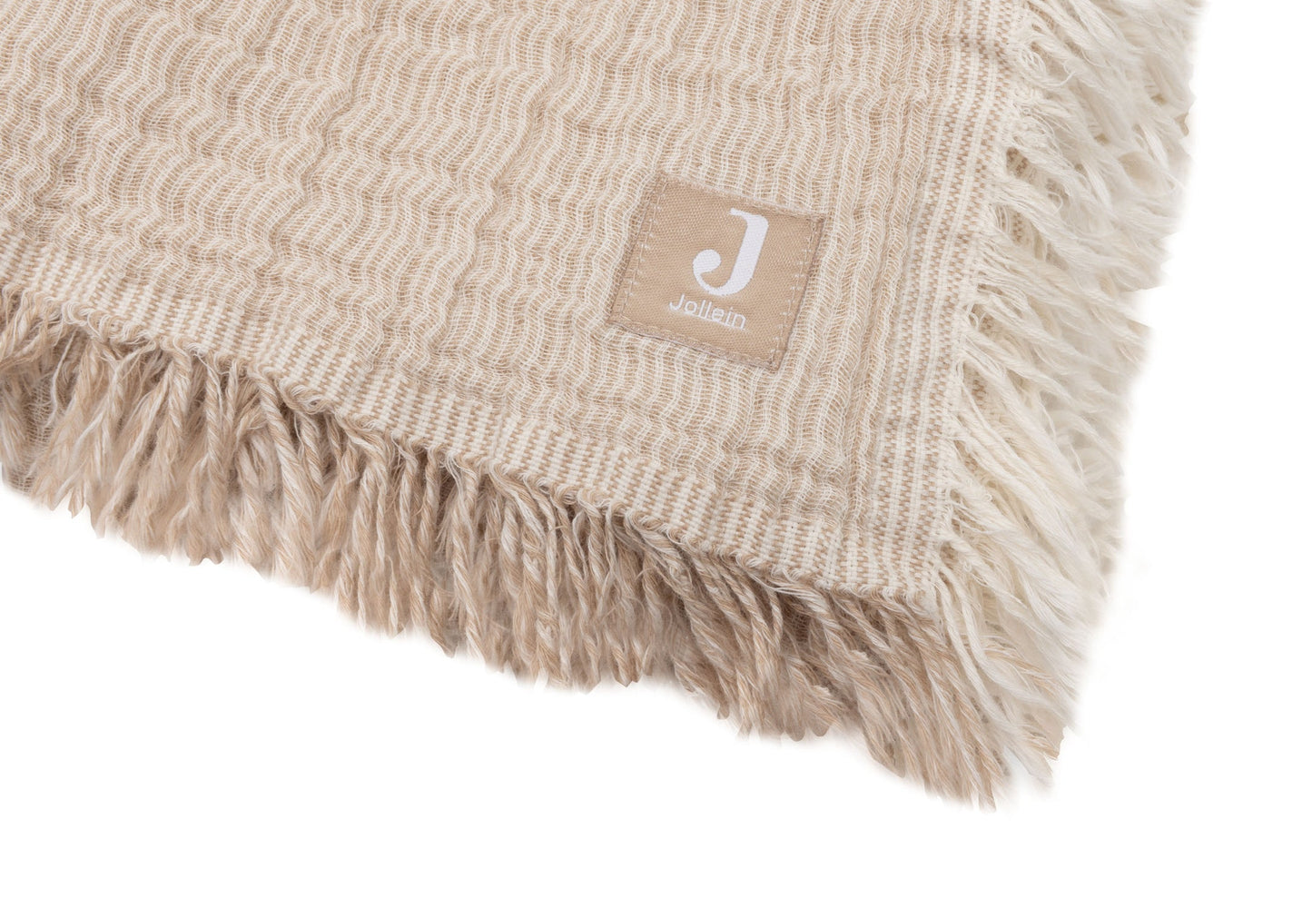 Deken Wieg 75x100cm Fringe Stripe - Biscuit/Ivory - GOTS