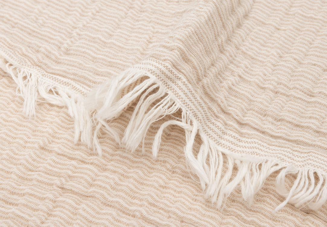 Deken Wieg 75x100cm Fringe Stripe - Biscuit/Ivory - GOTS