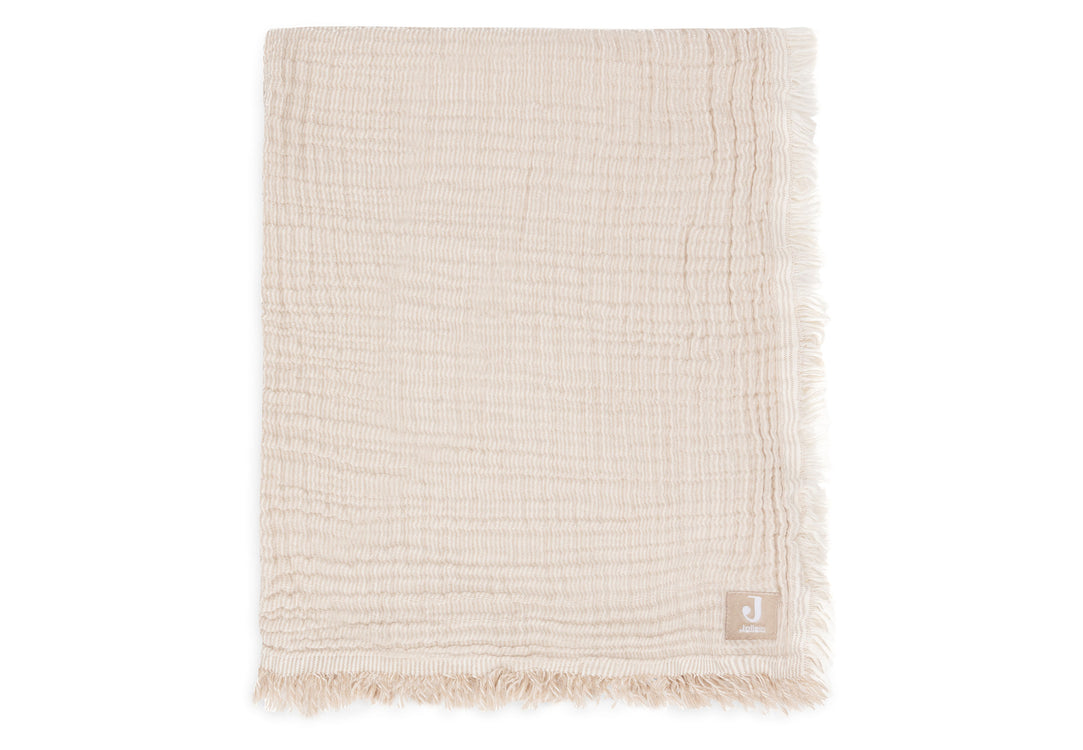 Deken Wieg 75x100cm Fringe Stripe - Biscuit/Ivory - GOTS