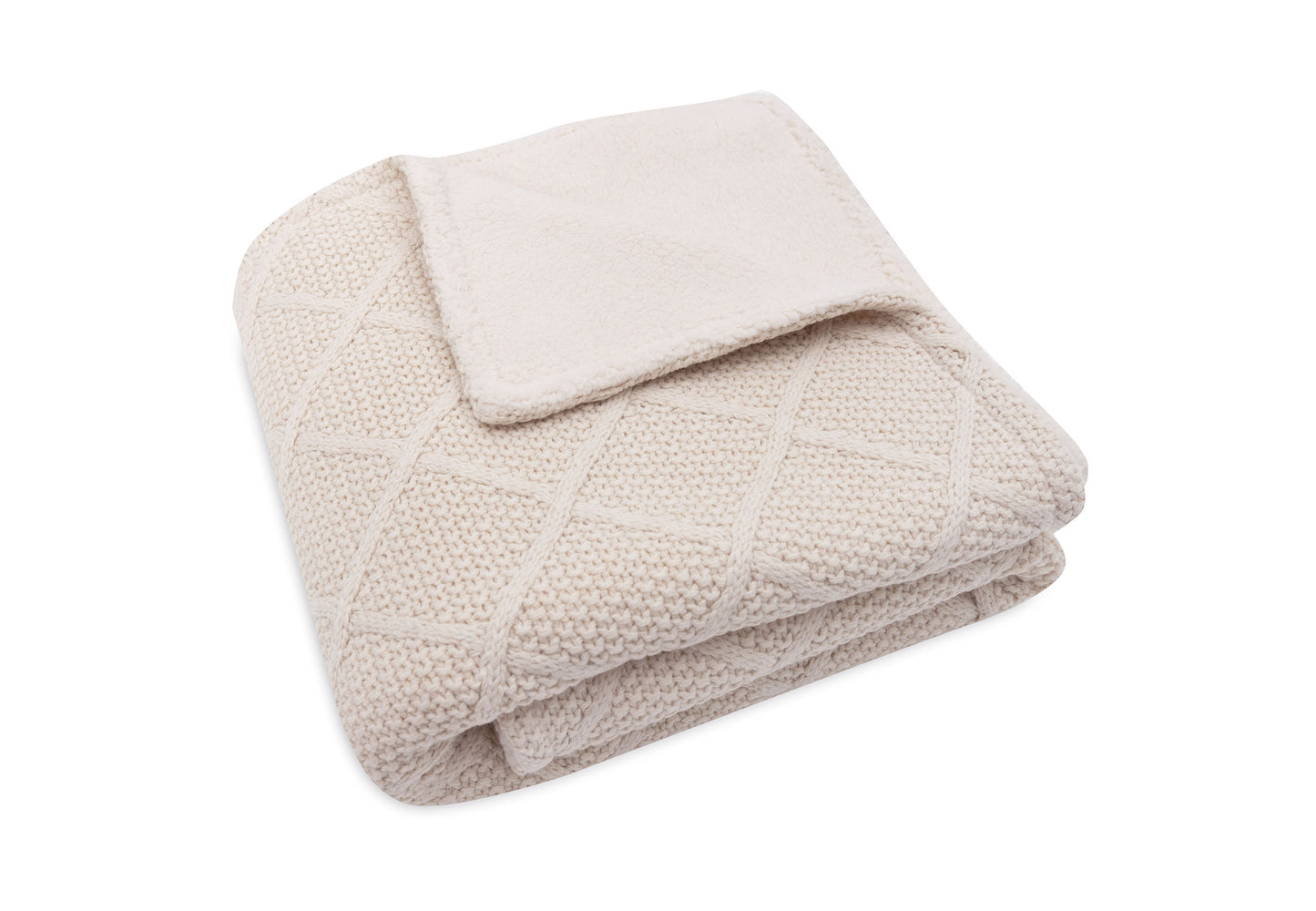 Blanket Crib 75x100cm Check Knit - Oatmeal/Teddy Fleece