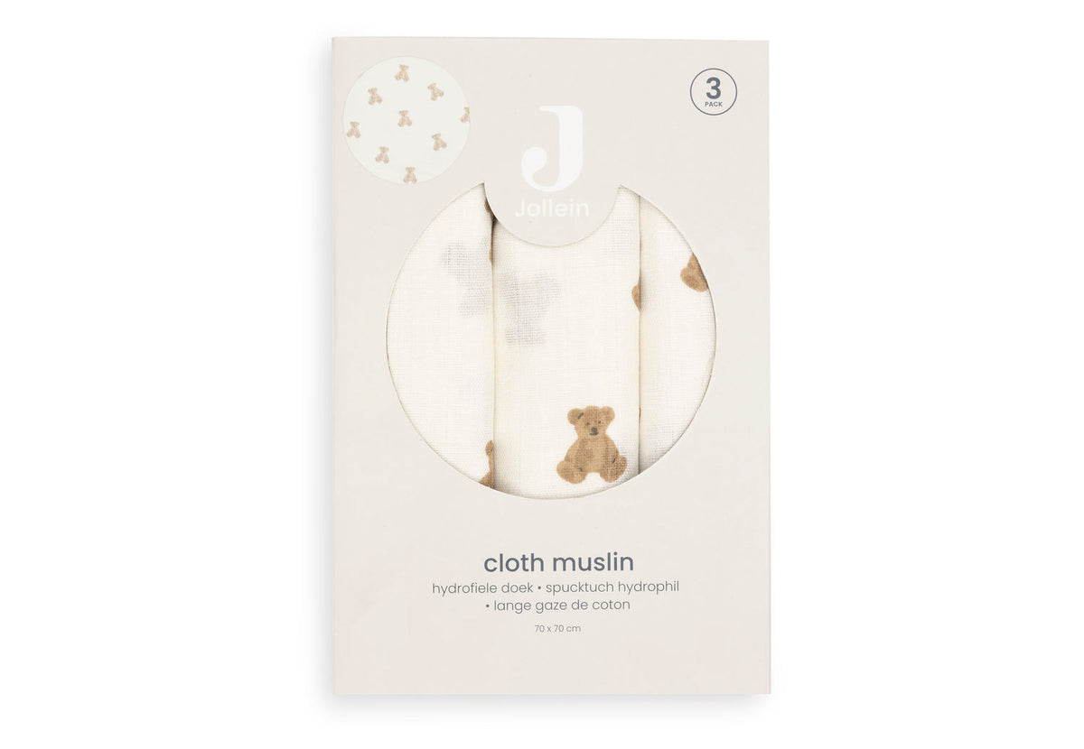 Hydrofiele Doek Small 70x70cm - Mini Teddy Bear - 3 Stuks
