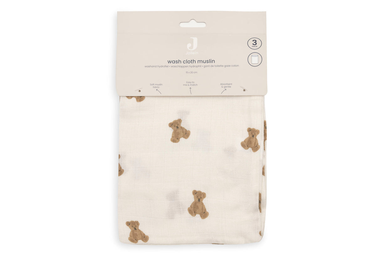 Hydrofiel Washandje 15x20cm - Mini Teddy Bear - 3 Stuks