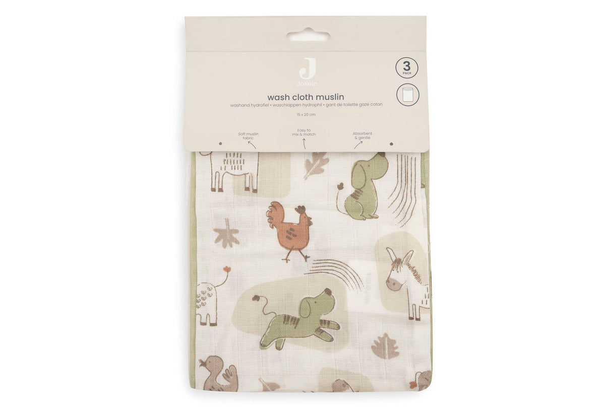 Hydrofiel Washandje 15x20cm - Barn Buddies - 3 Stuks