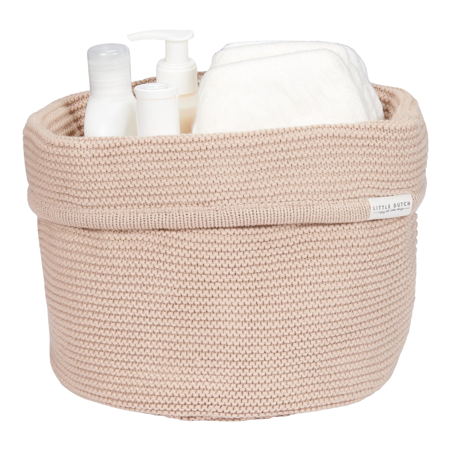 Knitted dresser basket round Beige